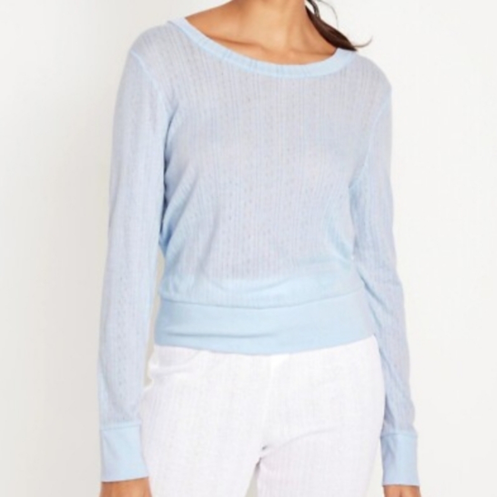 Only Light Blue Sheer Knit Long-Sleeve Sweater